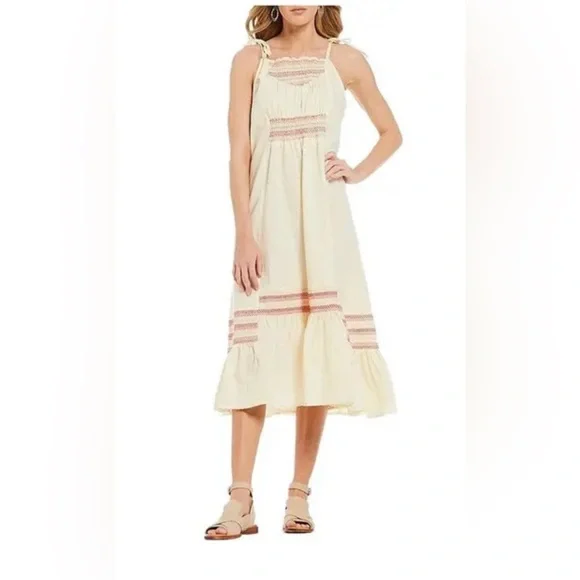 Free People Another Love Smocked Midi Dress Cream M
